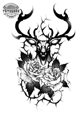 Tatouage éphémère cerf fleur