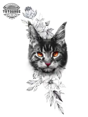 tatouage ephemere chat et fleur Tatouage éphémère chat et fleur