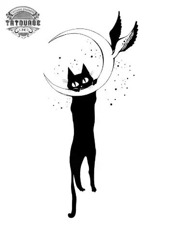 tatouage ephemere chat et lune Tatouage éphémère chat et lune