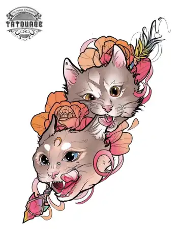 tatouage ephemere chat et rose Tatouage éphémère chat et rose