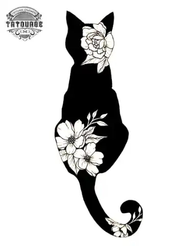 tatouage ephemere chat fleur Tatouage éphémère chat fleur