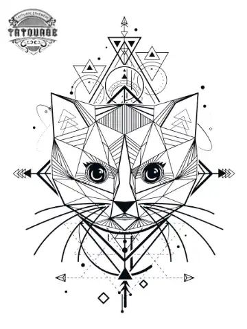 tatouage ephemere chat geometrique Tatouage éphémère chat géométrique