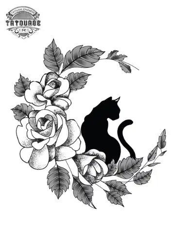 tatouage ephemere chat lune fleur Tatouage éphémère chat lune fleur
