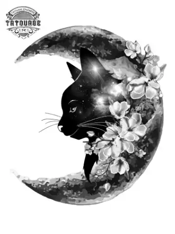 tatouage ephemere chat lune Tatouage éphémère chat lune