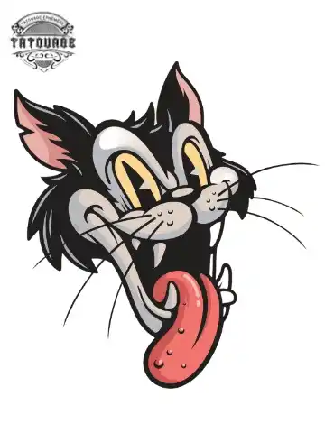 Tatouage éphémère chat old school