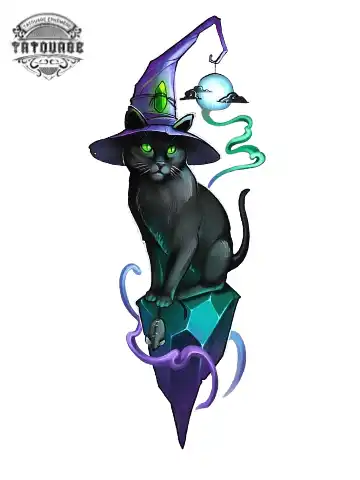 tatouage ephemere chat sorciere Tatouage éphémère chat sorcière