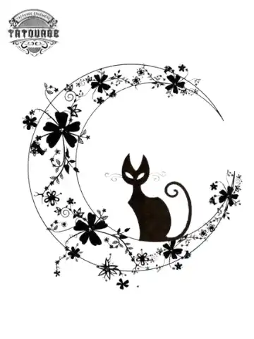 tatouage ephemere chat sur lune Tatouage éphémère chat sur lune