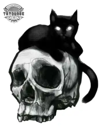 tatouage ephemere chat tete de mort Tatouage éphémère chat tête de mort