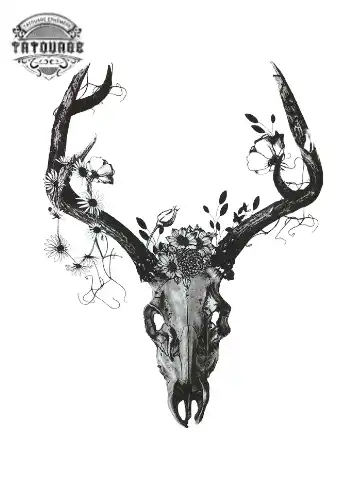 tatouage ephemere crane cerf Tatouage éphémère crâne cerf
