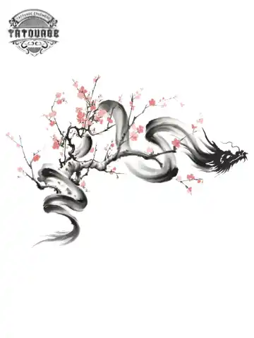 tatouage ephemere dragon et fleur de cerisier Tatouage éphémère dragon et fleur de cerisier