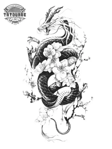 Tatouage éphémère dragon et fleur
