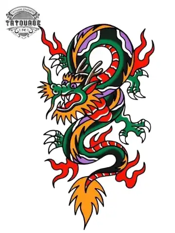 tatouage ephemere dragon old school Tatouage éphémère dragon old school