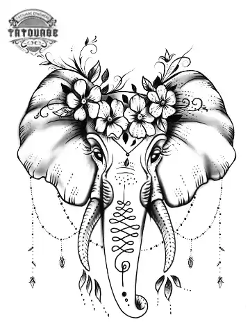 tatouage ephemere elephant avec fleur Tatouage éphémère éléphant avec fleur