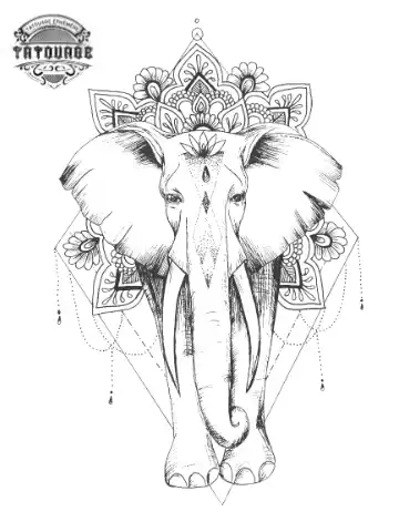 tatouage ephemere elephant mandala Tatouage éphémère tête éléphant mandala