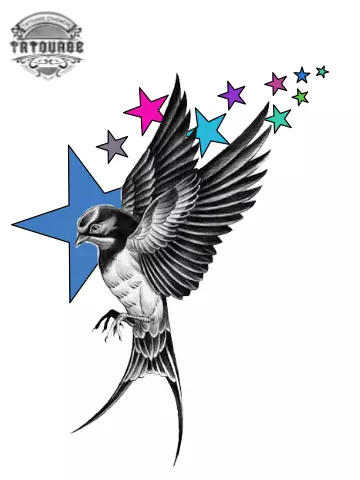 tatouage ephemere etoile oiseau couleur Tatouage éphémère étoile oiseau