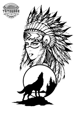 Tatouage éphémère femme indienne loup