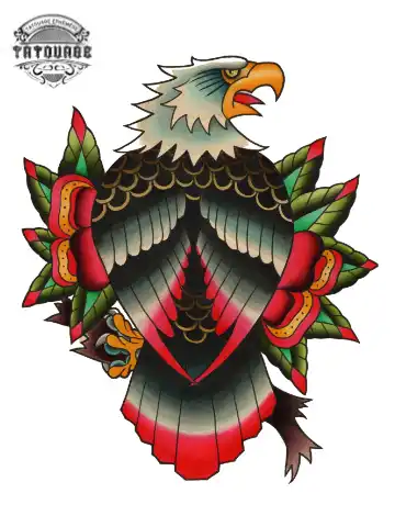 tatouage ephemere fleur aigle Tatouage éphémère fleur aigle