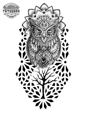 tatouage ephemere hibou mandala Tatouage éphémère hibou mandala
