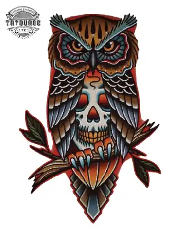 tatouage ephemere hibou old school Tatouage éphémère hibou old school