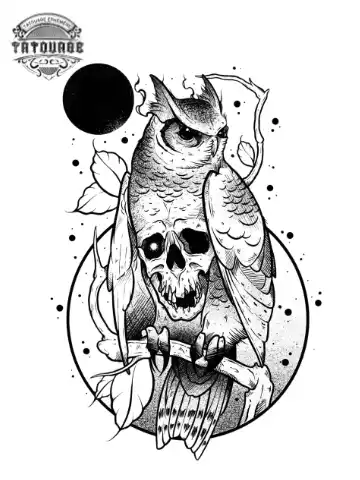 tatouage ephemere hibou tete de mort Tatouage éphémère hibou tête de mort