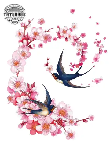 Tatouage éphémère hirondelle avec fleur