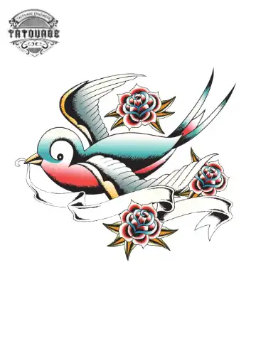 tatouage ephemere hirondelle avec ruban Tatouage éphémère hirondelle avec ruban