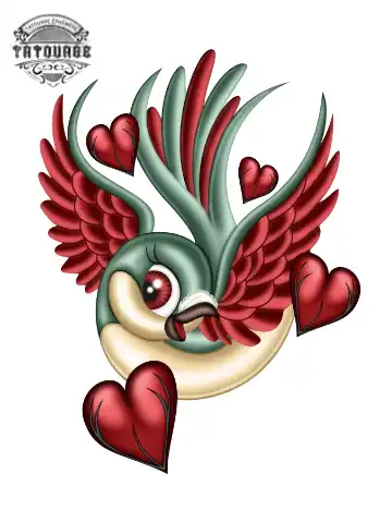 tatouage ephemere hirondelle et coeur Tatouage éphémère hirondelle et coeur
