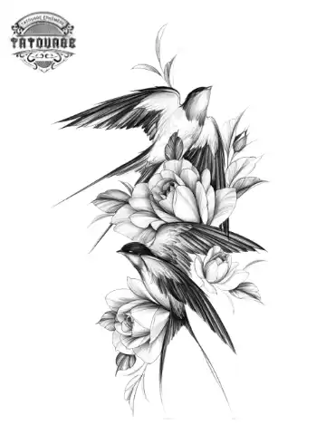tatouage ephemere hirondelle et fleur Tatouage éphémère hirondelle et fleur