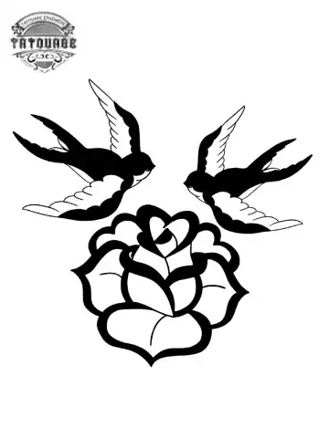 tatouage ephemere hirondelle et rose Tatouage éphémère hirondelle et rose