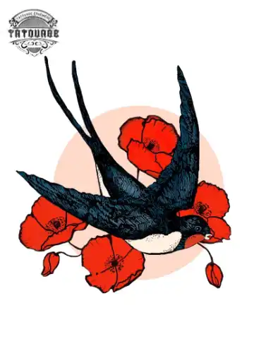 tatouage ephemere hirondelle fleur Tatouage éphémère hirondelle fleur