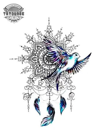 tatouage ephemere hirondelle mandala Tatouage éphémère hirondelle mandala