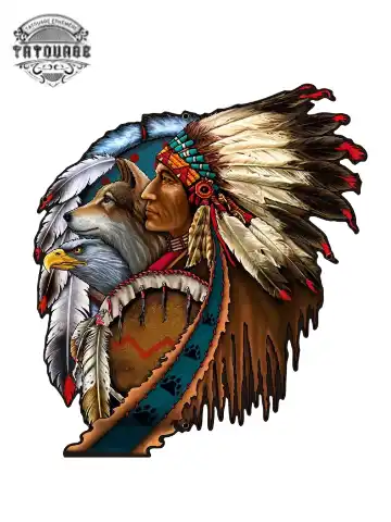 tatouage ephemere indien aigle loup Tatouage éphémère indien aigle loup