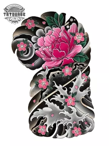 tatouage ephemere japonais pivoine Tatouage éphémère japonais pivoine
