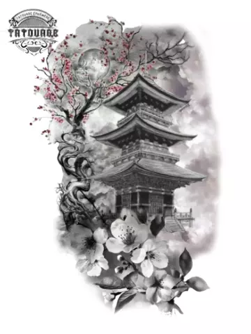 tatouage ephemere japonais temple Tatouage éphémère japonais temple