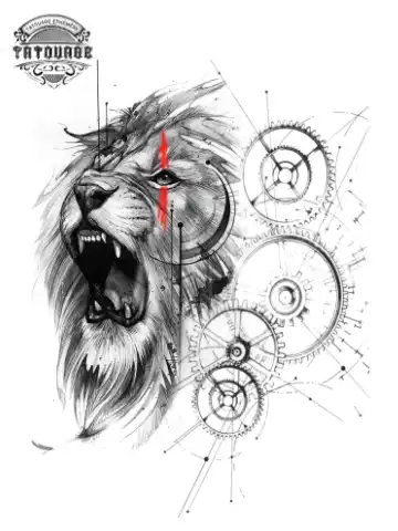 tatouage ephemere lion avec horloge Tatouage éphémère lion avec horloge