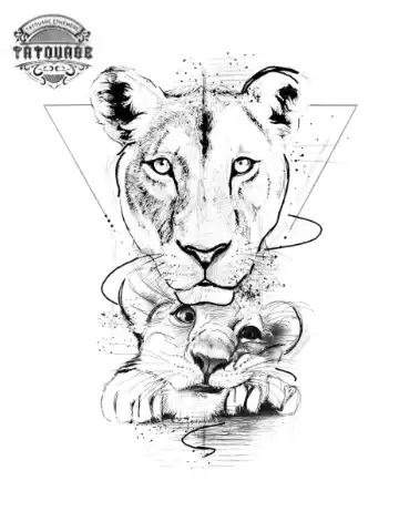 tatouage ephemere lion avec lionceau Tatouage éphémère lion avec lionceau