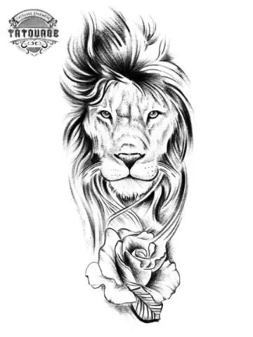 tatouage ephemere lion avec rose Tatouage éphémère lion avec rose