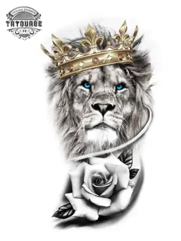 tatouage ephemere lion avec une couronne Tatouage éphémère lion avec une couronne
