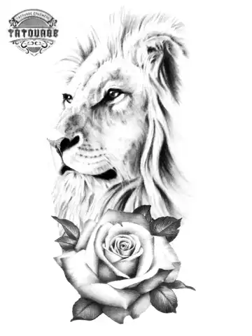 tatouage ephemere lion avec une rose Tatouage éphémère lion avec une rose