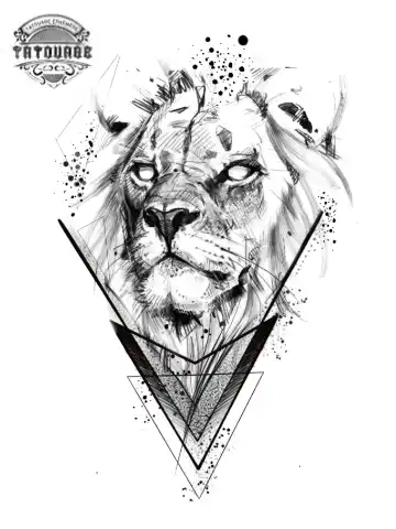 tatouage ephemere lion dans un triangle Tatouage éphémère lion dans un triangle