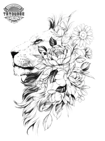 tatouage ephemere lion et fleur Tatouage éphémère lion et fleur