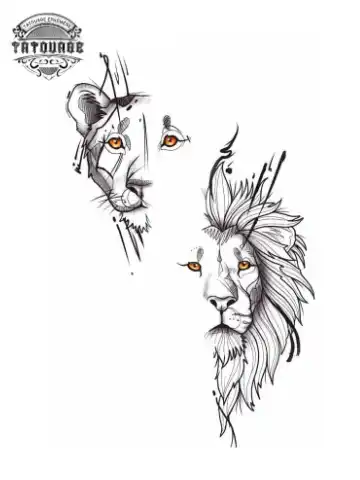 tatouage ephemere lion et lionne Tatouage éphémère lion et lionne