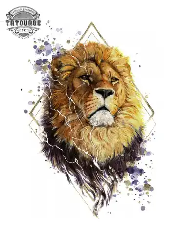 tatouage ephemere lion geometrique homme Tatouage éphémère lion géométrique homme