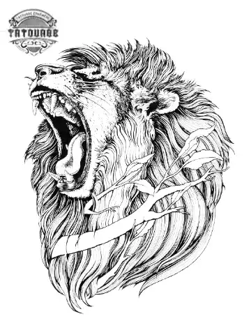 tatouage ephemere lion gueule ouverte Tatouage éphémère lion gueule ouverte