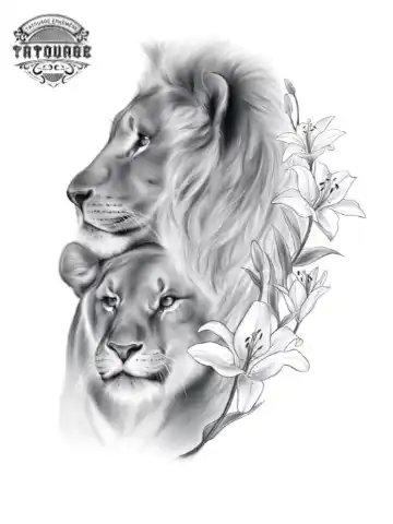 tatouage ephemere lion lionne couple Tatouage éphémère lion lionne couple
