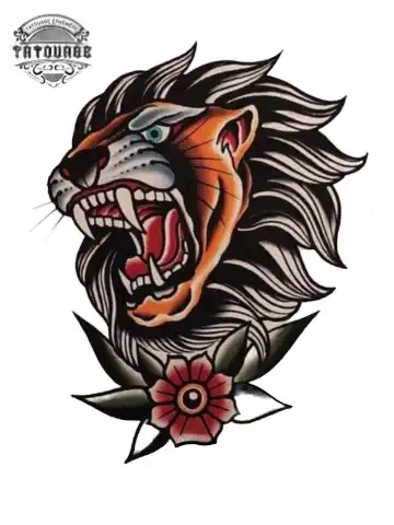 tatouage ephemere lion old school Tatouage éphémère lion old school