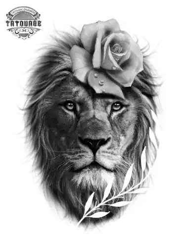 tatouage ephemere lion rose femme Tatouage éphémère lion rose femme