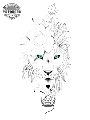 tatouage ephemere lion yeux vert Tatouage éphémère lion yeux vert