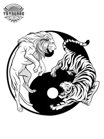 tatouage ephemere lion yin yang Tatouage éphémère lion yin yang