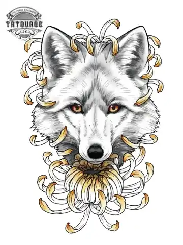tatouage ephemere loup avec fleur Tatouage éphémère loup avec fleur
